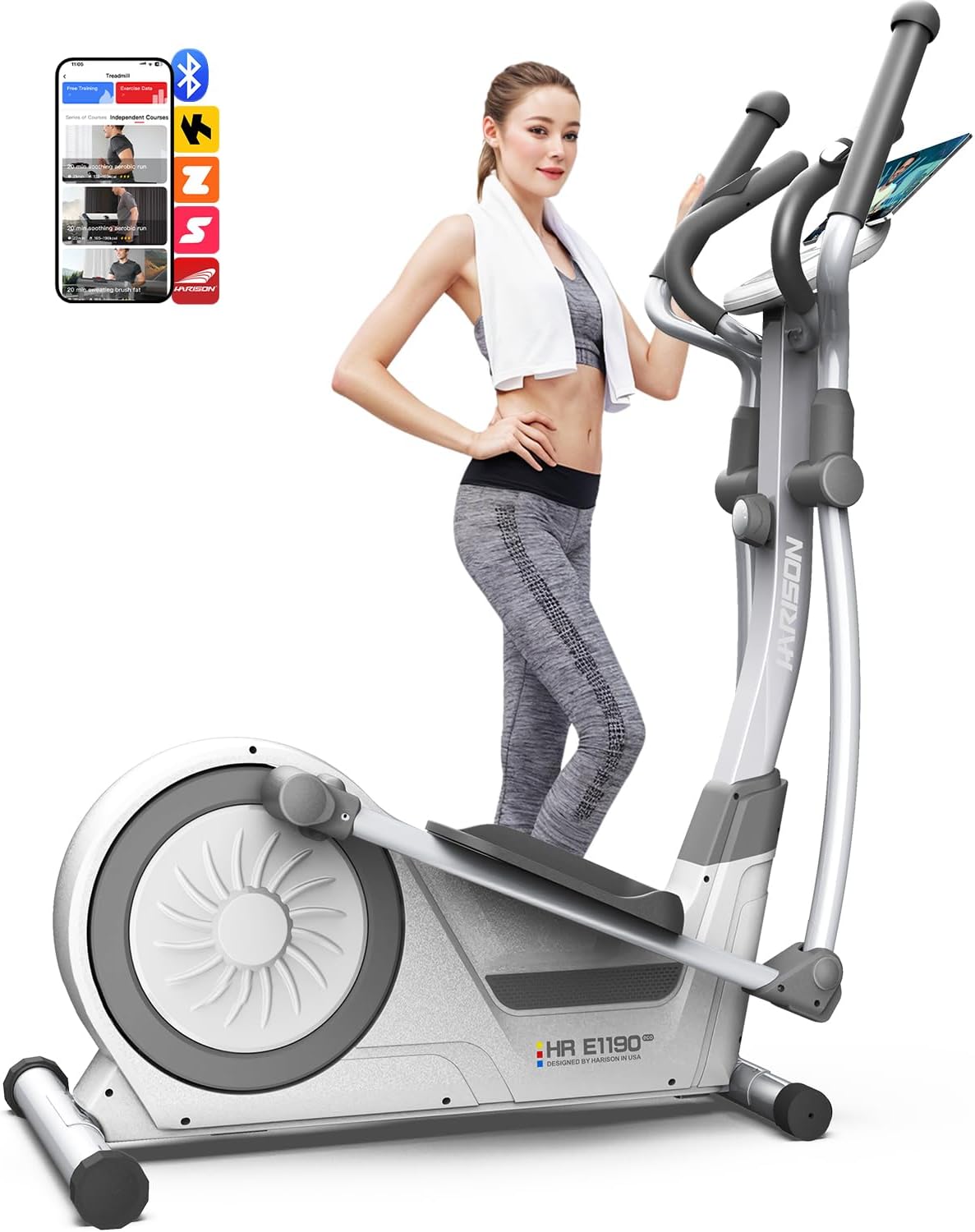 HARISON Elliptical Machine for Home 350 LBS Capacity, Magnetic Elliptical Exercise Machine with 16-Level Resistance Control, Elliptical Trainer with HARISON Bluetooth (White)