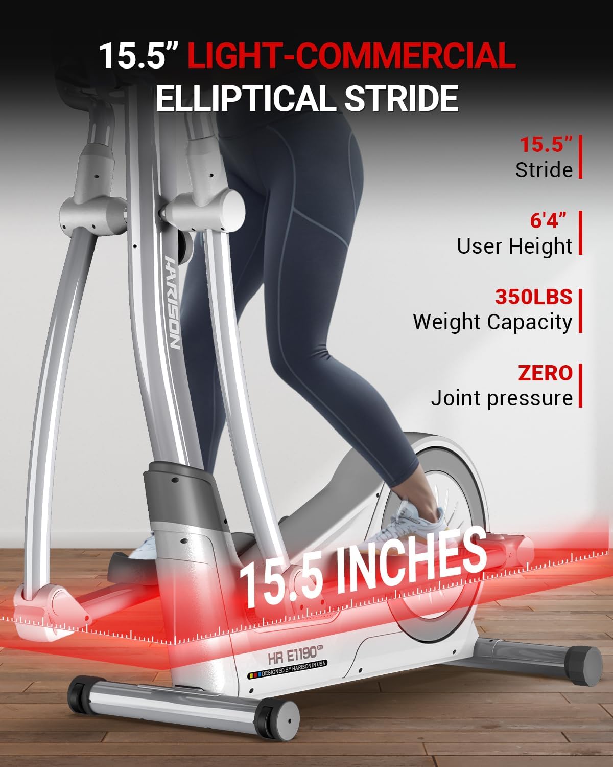 HARISON Elliptical Machine for Home 350 LBS Capacity, Magnetic Elliptical Exercise Machine with 16-Level Resistance Control, Elliptical Trainer with HARISON Bluetooth (White) - Image 3