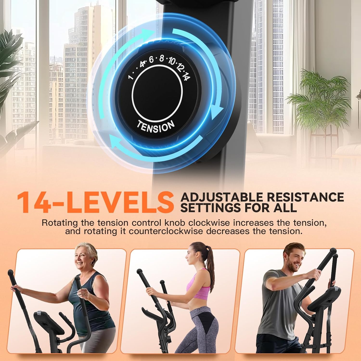 ANCHEER Elliptical Machine, Elliptical Exercise Machine with Quiet Magnetic Drive,14 Resistance Levels, Pulse Rate Monitor, LCD Monitor, 15.5IN Stride, Elliptical Trainer for Home - Image 3
