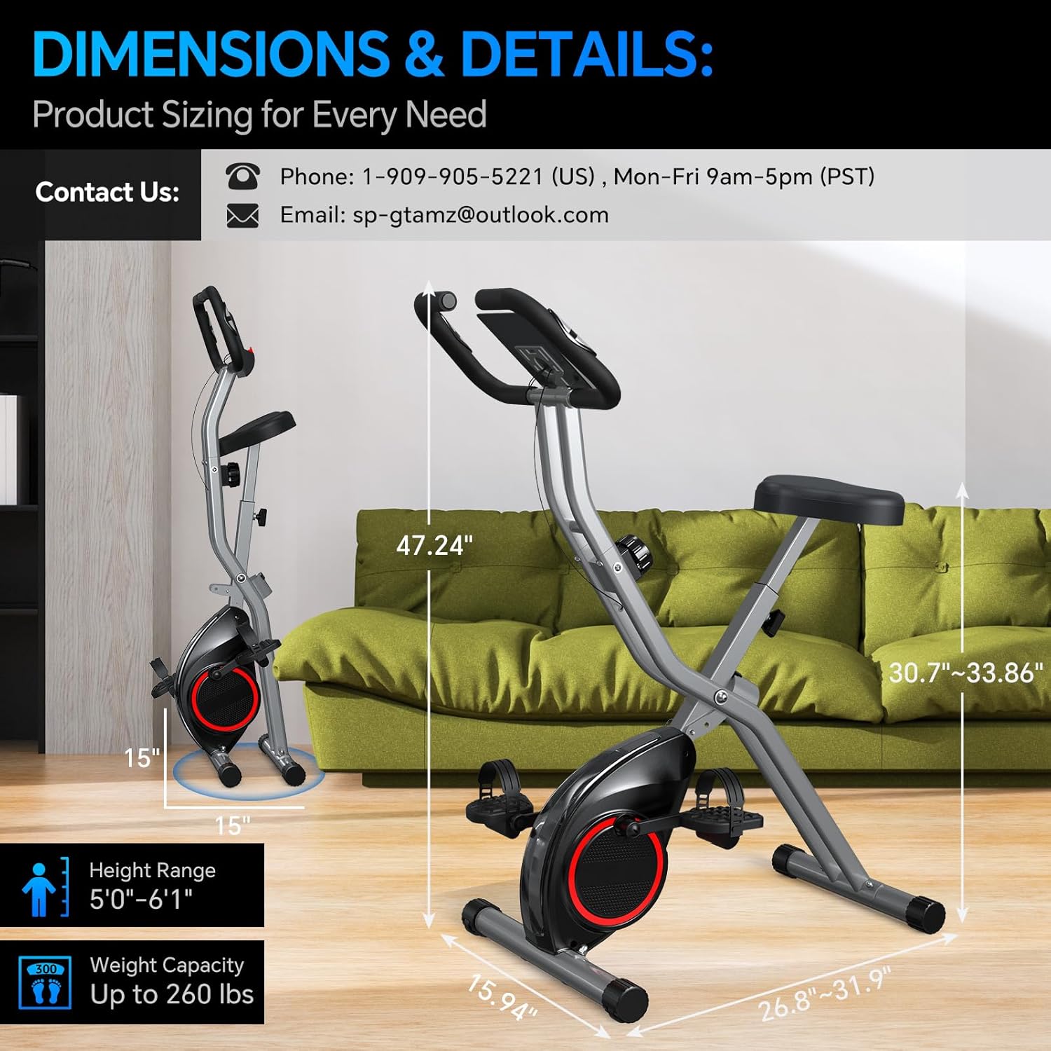 Lightweight 33LB Foldable Exercise Bike for Small Apartments, Stationary Bikes for Home Workout, Indoor Portable Cycling Bike with 16-Level Magnetic Resistance, 260LBS Capacity, 5.5 LBS Flywheel - Image 5