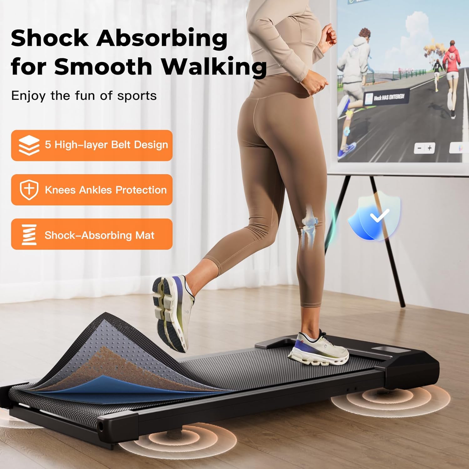 SupeRun Walking Pad, Under Desk Treadmill, 3 in 1 Portable Treadmill with Remote Control LED Display, 2.5 HP Quiet Walking Jogging Machine for Office Home Use, 250 Lbs Capacity - Image 4