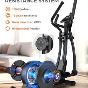 pooboo Elliptical Machine, Elliptical Exercise Machine with16-Level Resistance & Hyper-Quiet Magnetic Driving System, Elliptical Machine for Home with LCD Monitor&15.5IN Stride, 400LBS Weight Capacity