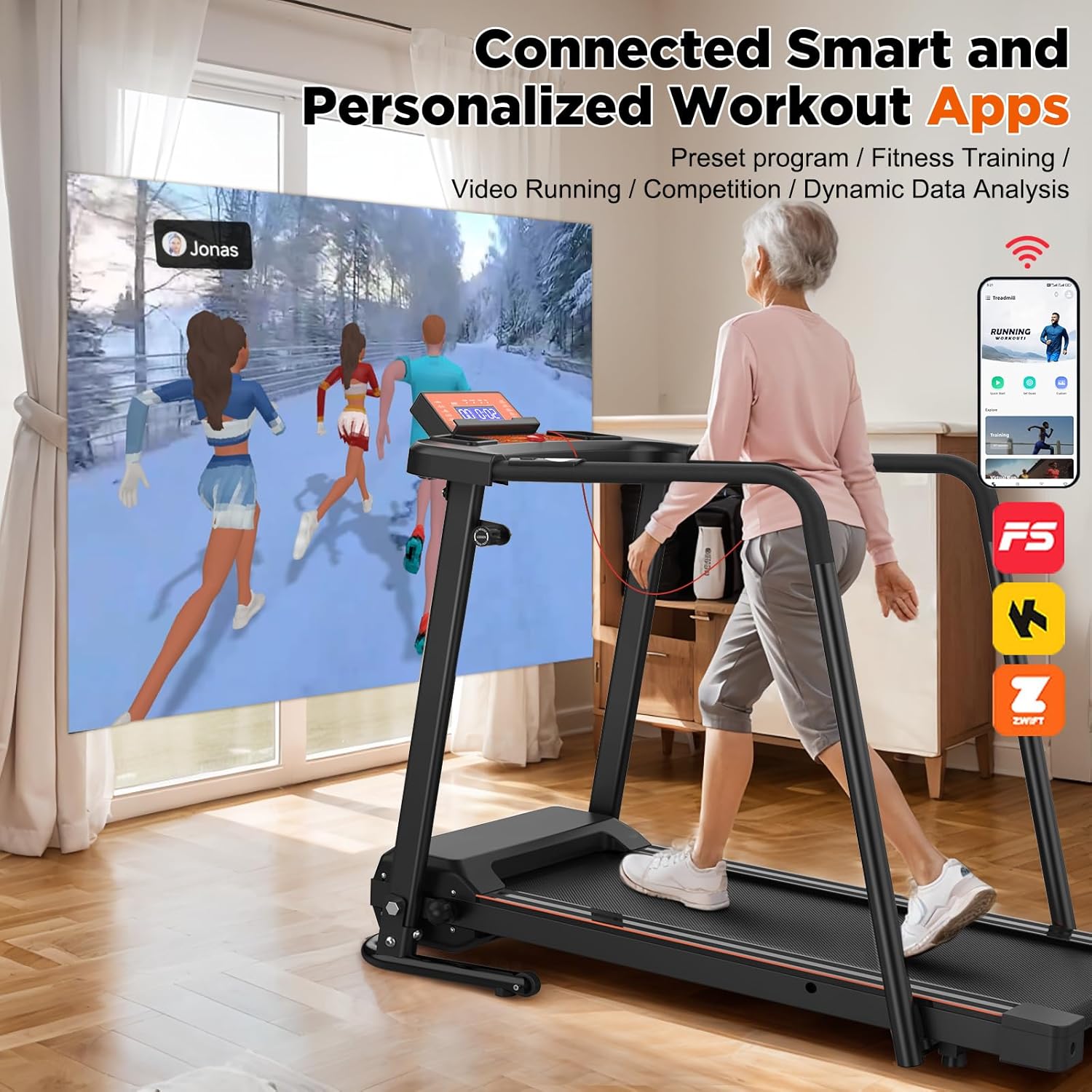 FYC Walking Treadmills for Home, Extended Handrails for Recovery Fitness, Portable Foldable Treadmill for Seniors with Optional APP Control, 300 LBS Capacity - Image 4