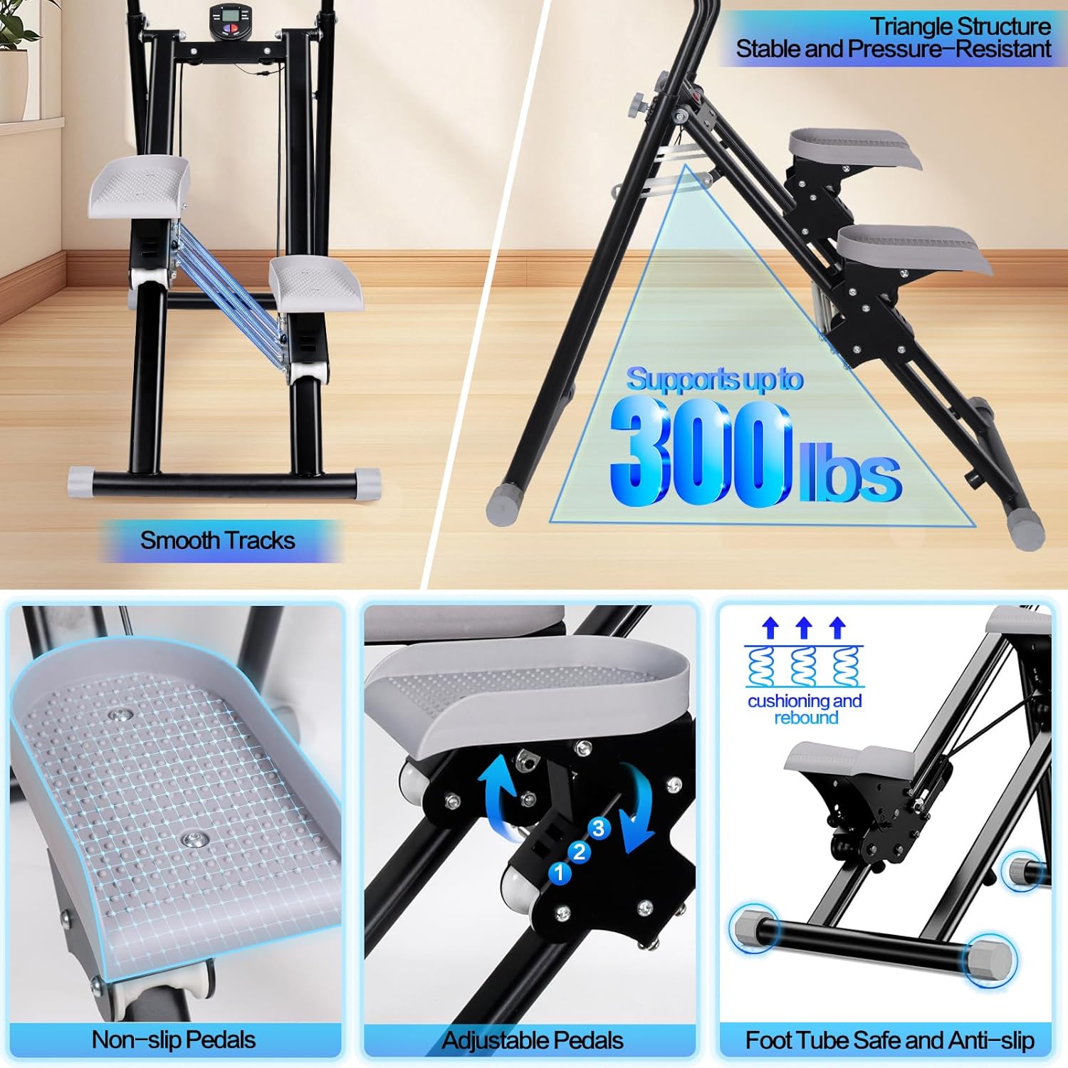 Stair Stepper with Adjustable Resistance,Upgraded Vertical Climber Machine for Home Cardio Workout,Compact Folding Stair Climber with Adjustable Handlebar & Pedals for Full Body Fitness - Image 5