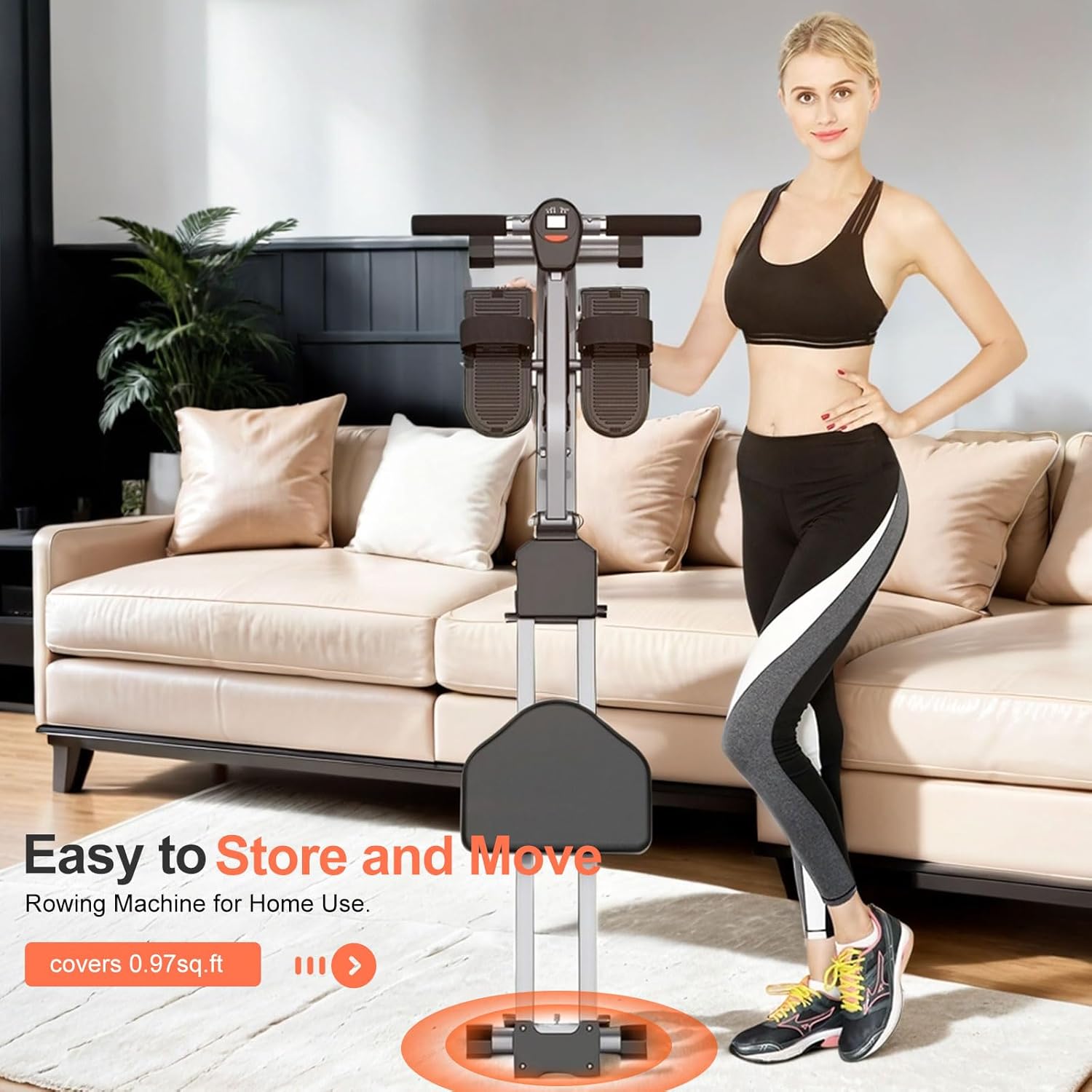 Home Folding Rowing Machine,Hydraulic Rowing Machine,Dual Tracks for Quieter,300LBS Weight Capacity with 12 Levels of Adjustable Resistance,LCD Display for Real-time Recording for Indoor Fitness - Image 3