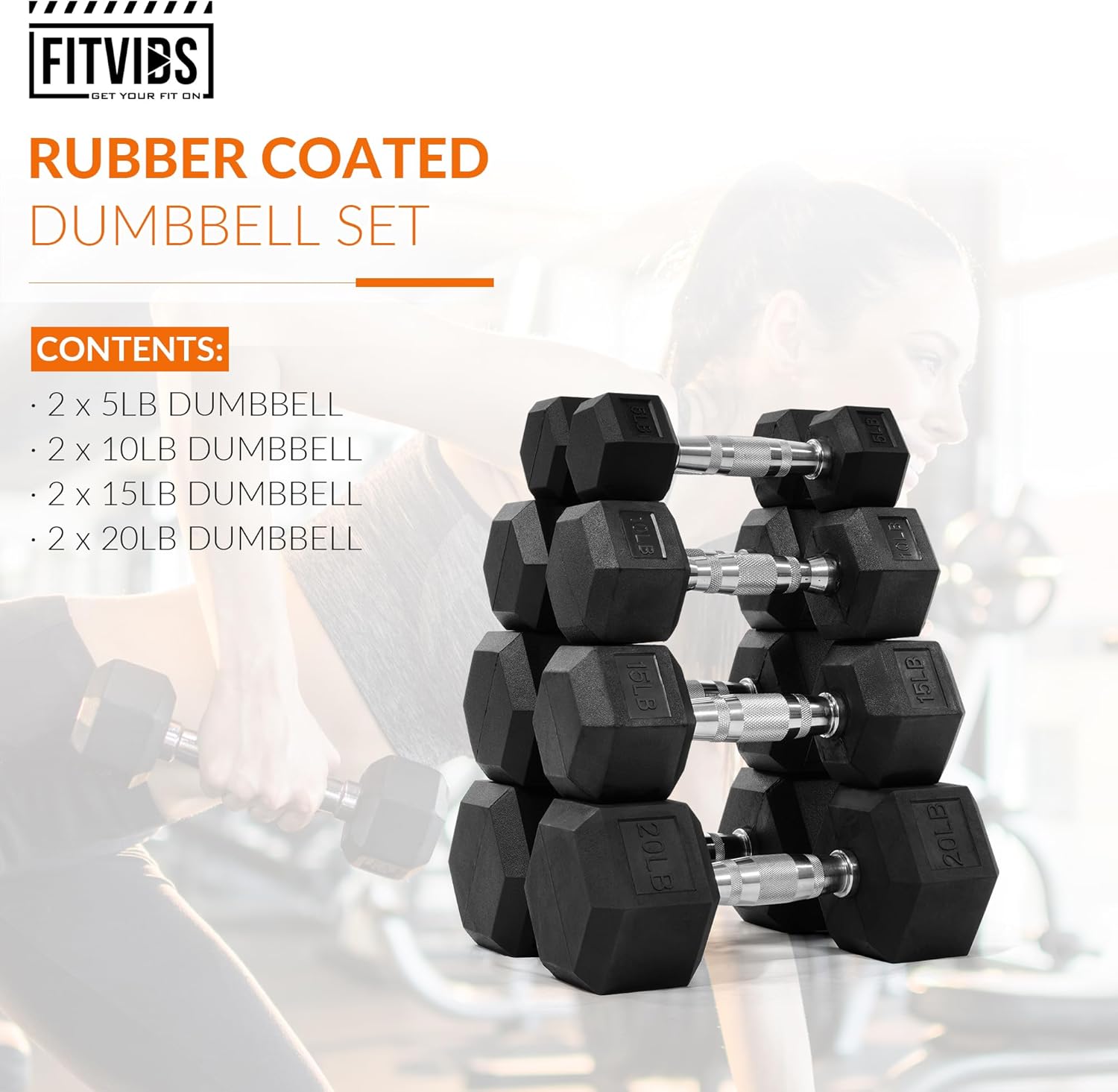 Rubber Encased Hex Dumbbell Set Contoured Handle for Muscle Toning, Strength Building & Full Body Workout, 60LB, 100LB and 150LB Set - Image 2