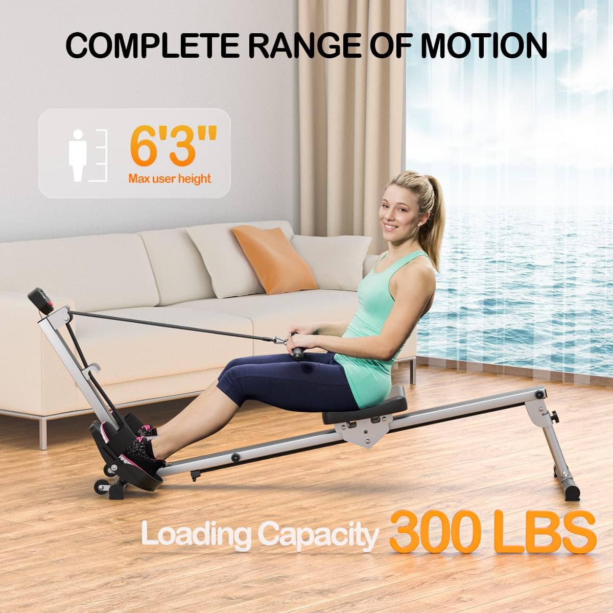 Upgraded Version Rowing Machine for Home Use, Rowing Machine Foldable Rower with Adjustable Resistance, Hyper-Quiet Rower Machine Supports 300LBS - Image 4