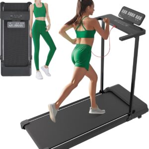 Compact Walking Pad with Handle Bar, Foldable Electric Treadmill with Handles and 3.5HP Powerful Motor, Portable Small Walking Pads Treadmill for Home Small Spaces,400LBS Weight Capacity