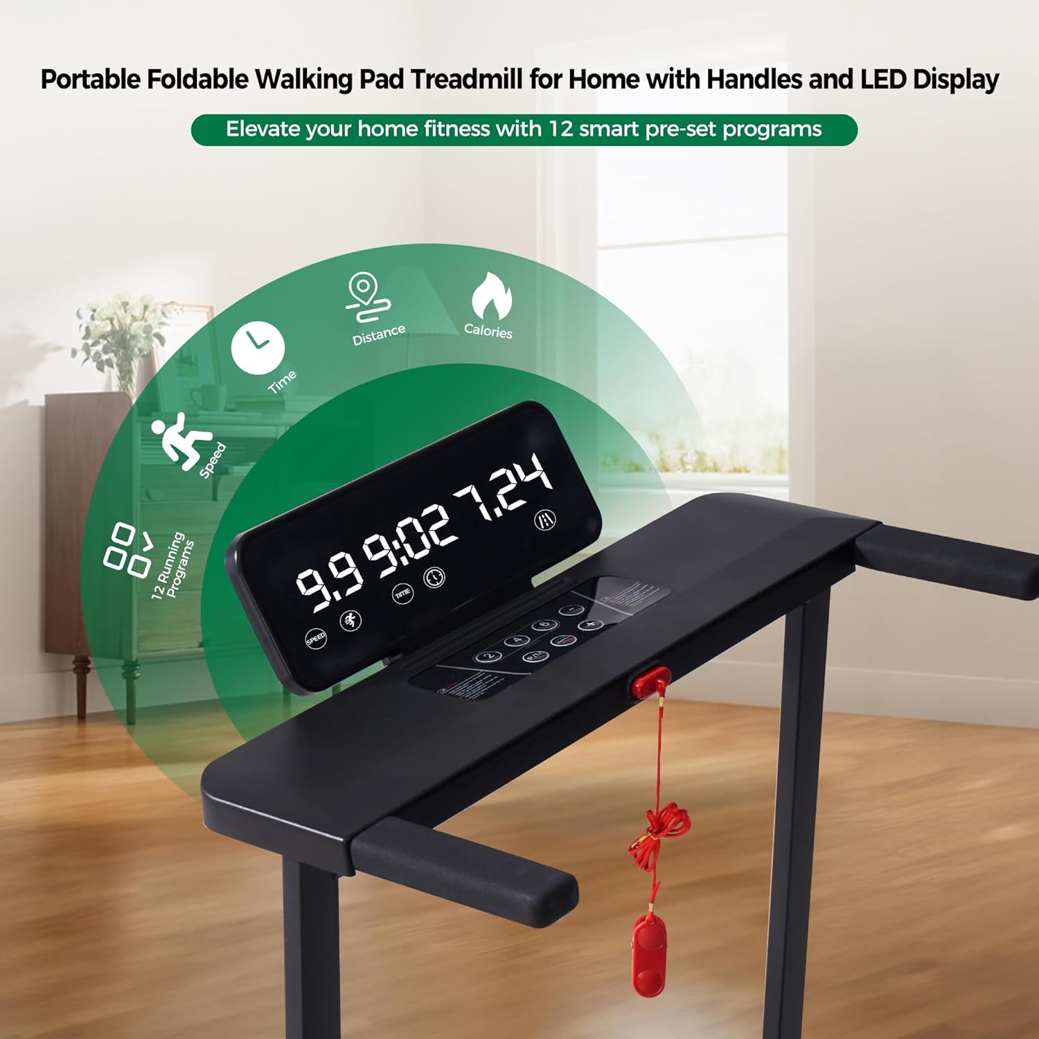 Compact Walking Pad with Handle Bar, Foldable Electric Treadmill with Handles and 3.5HP Powerful Motor, Portable Small Walking Pads Treadmill for Home Small Spaces,400LBS Weight Capacity - Image 2