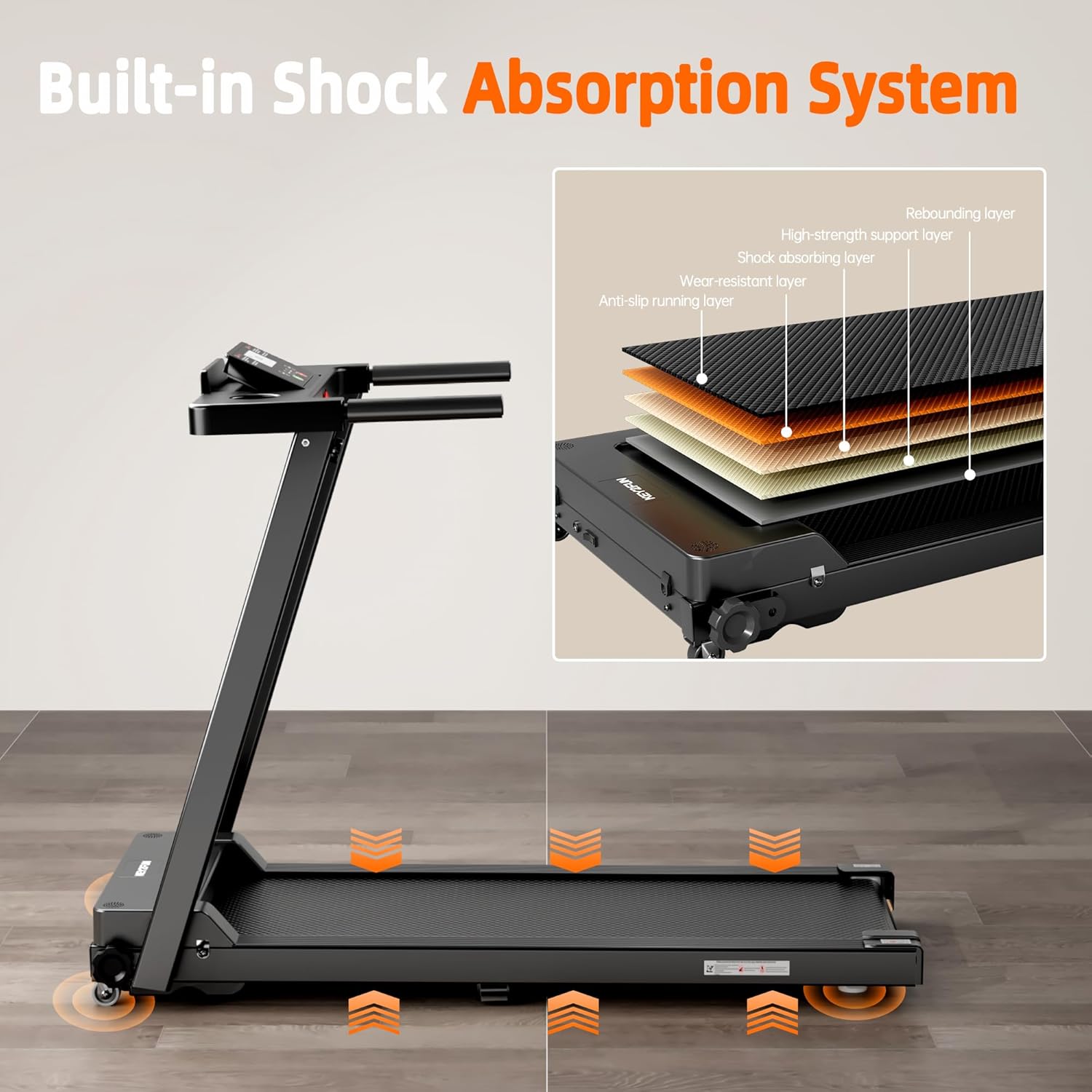 Treadmills for Home, KEY2FUN Portable Foldable Treadmill, Walking Pad with Handle Bar, Lightweight Folding Treadmill with 300 LBS Capacity, 3.0 HP Walking Pad with LED Display - Image 4