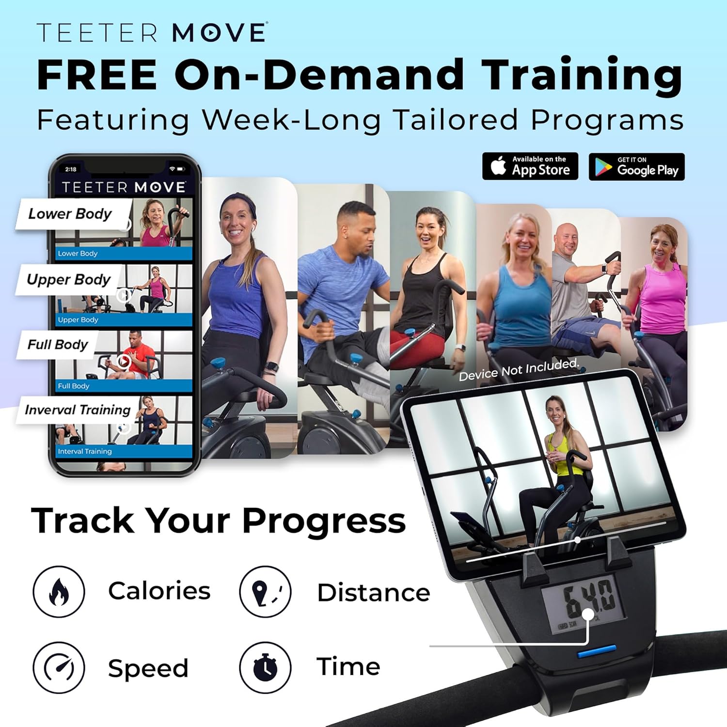 Teeter FreeStep Recumbent Cross Trainer Stepper, Zero-Impact Exercise Bike Alternative w/Patented Physical Therapy Stride, Up to 350lb, Free App w/Trainer Workouts - Image 6