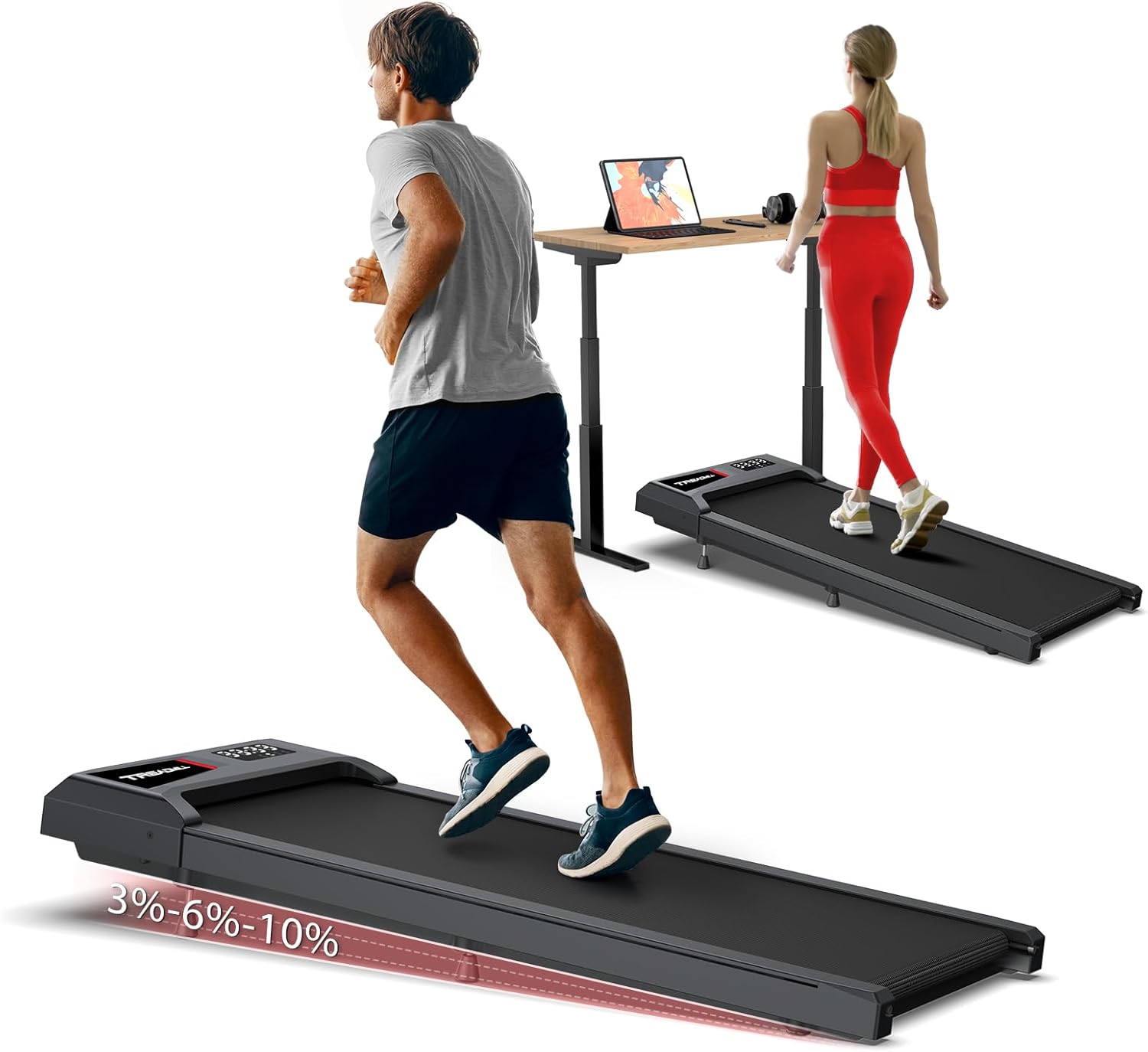 Walking Pad with Incline, Under Desk Treadmills for Home, 320lbs Weight Capacity, 29lbs Lightweight, Walking Jogging Running, Easy to Move, Upright/Under Bed Sofa Placed, Space Saver