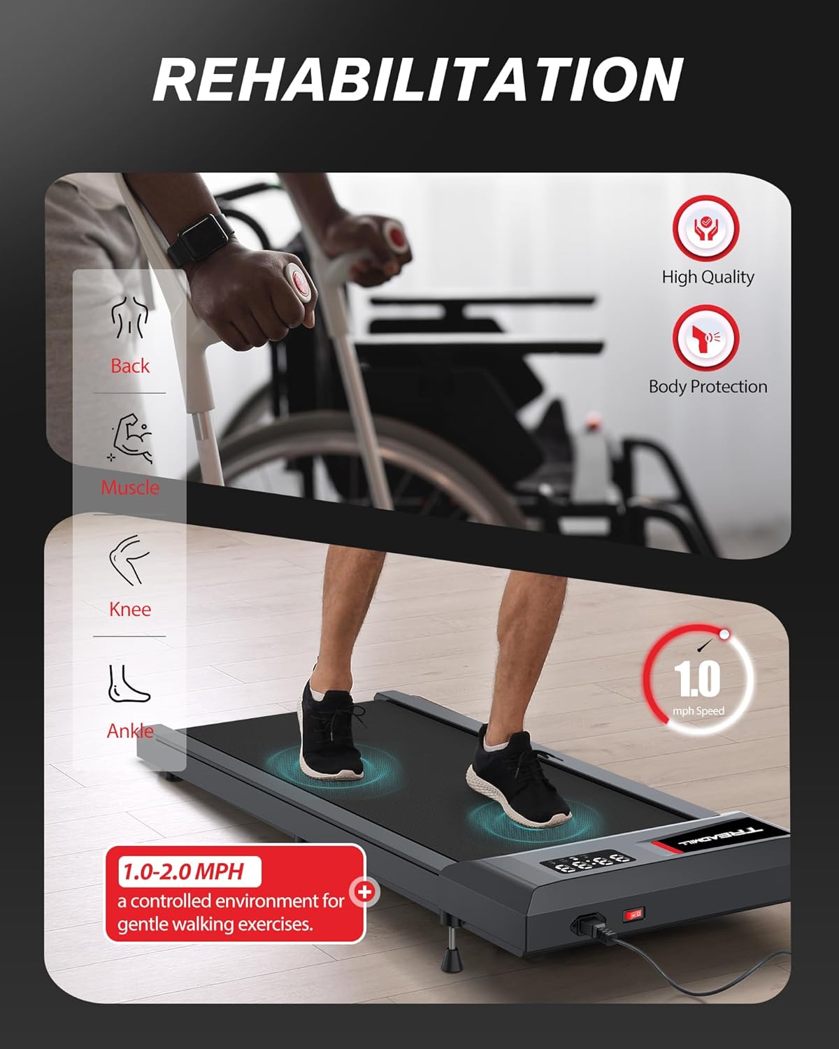 Walking Pad with Incline, Under Desk Treadmills for Home, 320lbs Weight Capacity, 29lbs Lightweight, Walking Jogging Running, Easy to Move, Upright/Under Bed Sofa Placed, Space Saver - Image 5