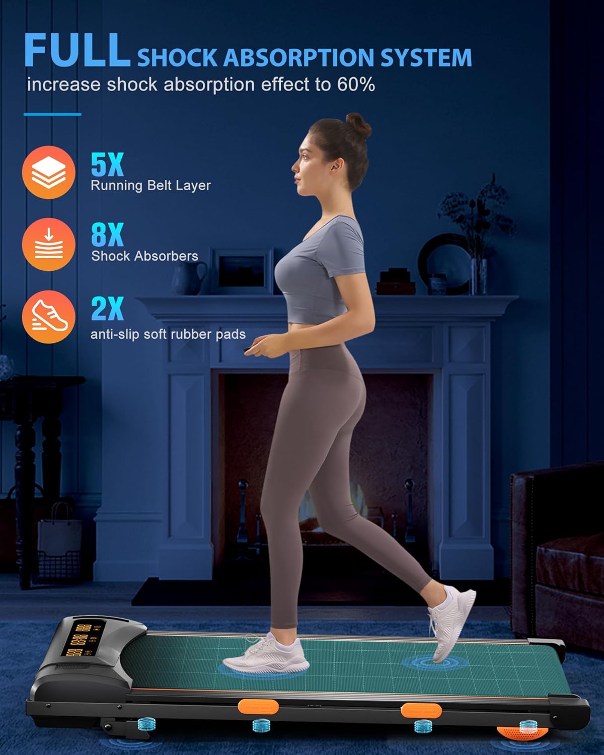340lb Capacity Walking Pad Treadmill with 12% Incline, Big LED Display Under Desk Treadmill Support Full Manual/3-Preset Countdown/App Mode, Portable Treadmills for Small Spaces - Image 5