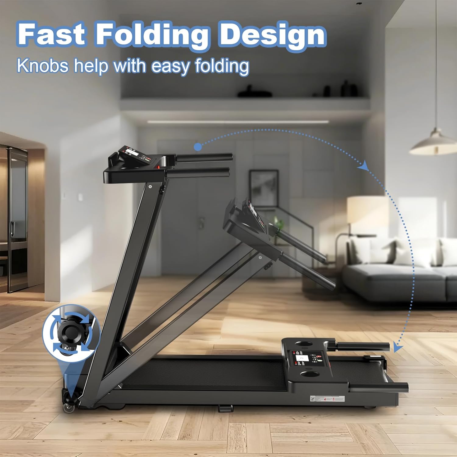 Juturna Treadmills for Home, Portable Foldable Treadmill, Walking Pad with Handle Bar, 3.0 HP Walking Pad with 300 LBS Capacity, Folding Treadmill with LED Display - Image 5