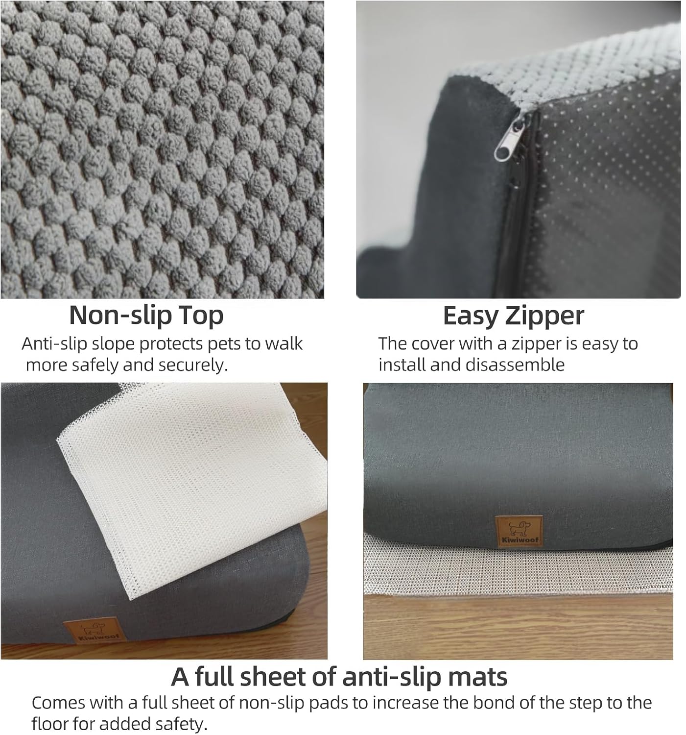 5 Step Pet Stairs Ramp for High Beds Sofas 5-30 Inch with Sturdy Non Slip Waterproof Pads, Machine Washable Cover Indoor Balanced Design for Cats Dogs Small Medium Large XL Pets Grey (Grey, Large, 1) - Image 5
