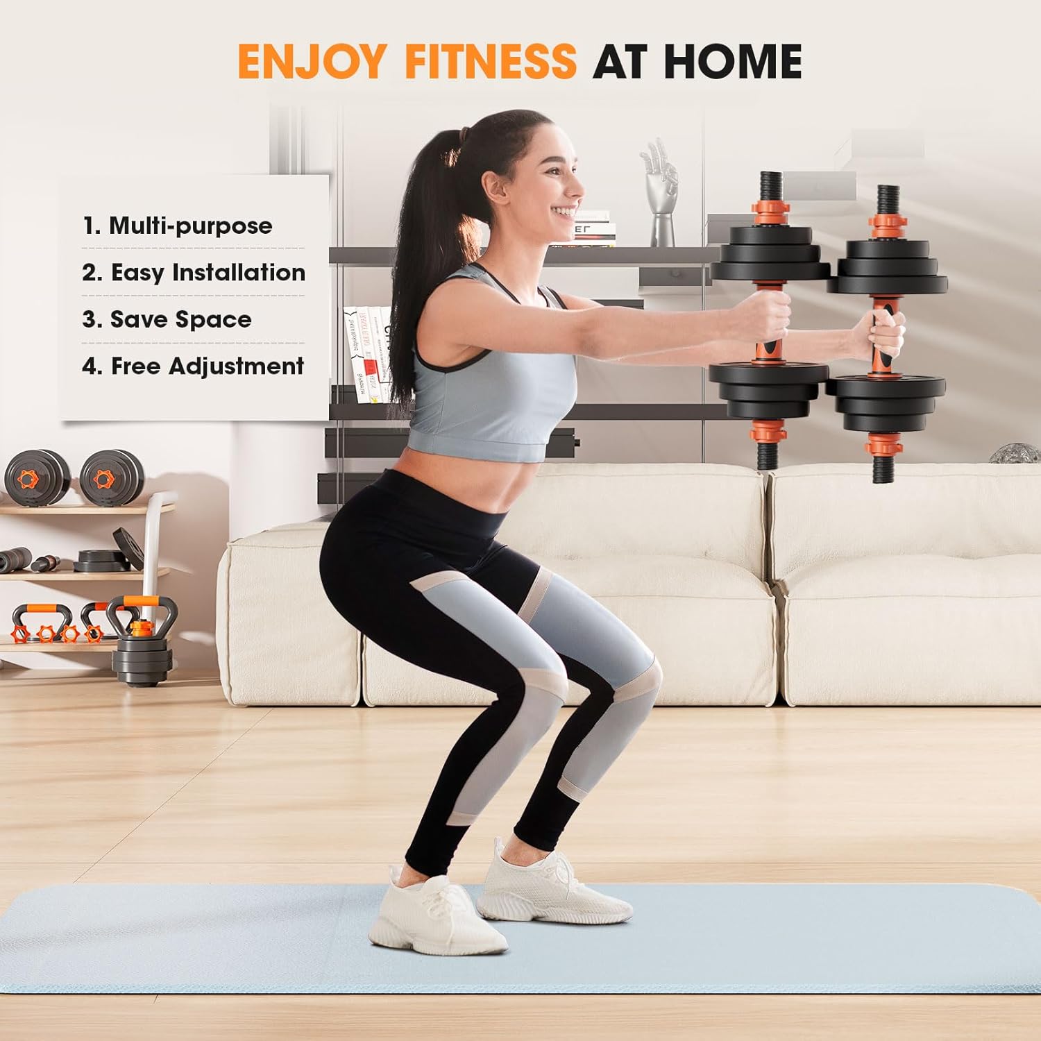Adjustable Dumbbell Set 20LBS/50LBS/70LBS/90LBS Free Weights Dumbbells,4 in1 Weight Set,Dumbbell, Barbell, Kettlebell, Push-up, Home Gym Fitness Workout Equipment for Men Women - Image 7