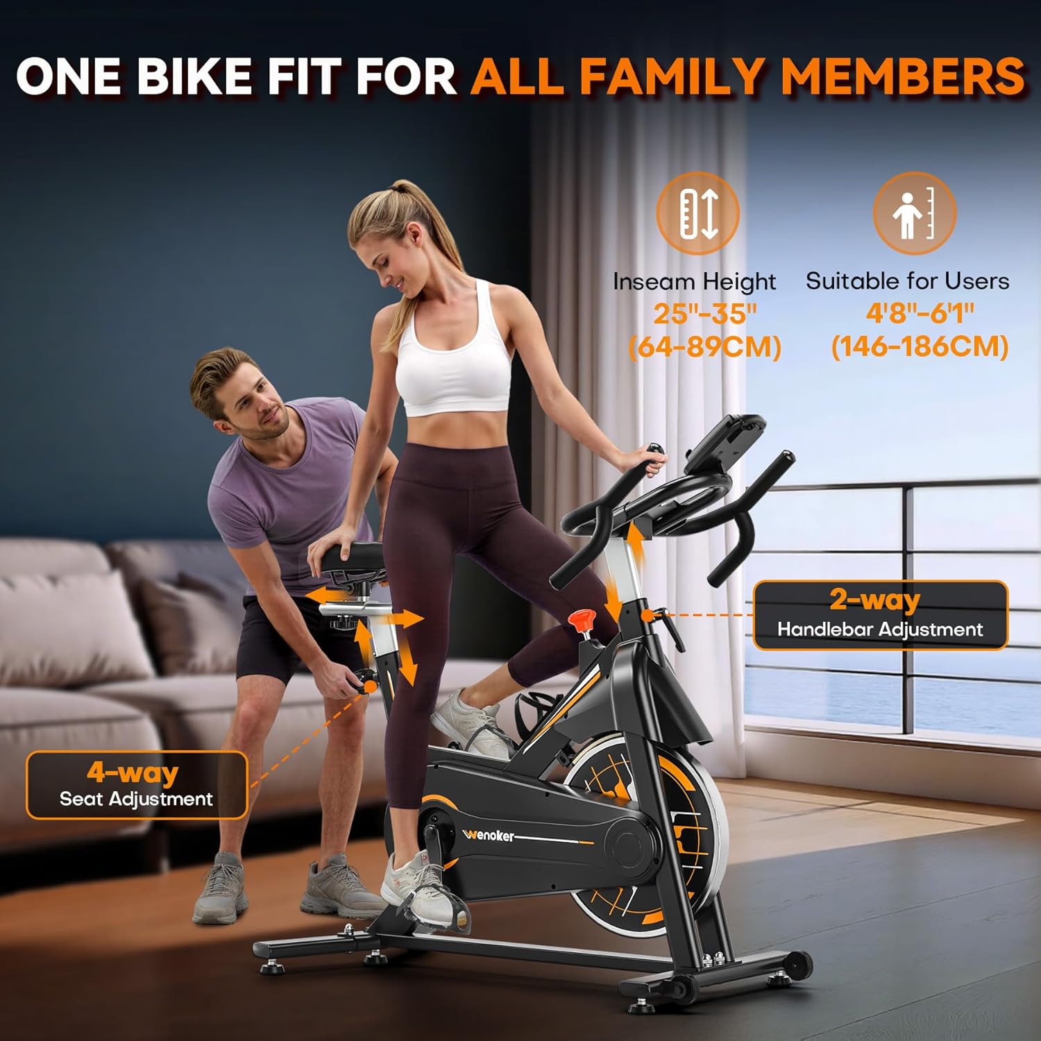 Exercise Bike, Wenoker Stationary Bike for Home, App Supported Indoor Bike with Silent Belt Drive, Heavy Flywheel, Multi-grips Handlebar and Upgraded Digital Display - Image 5