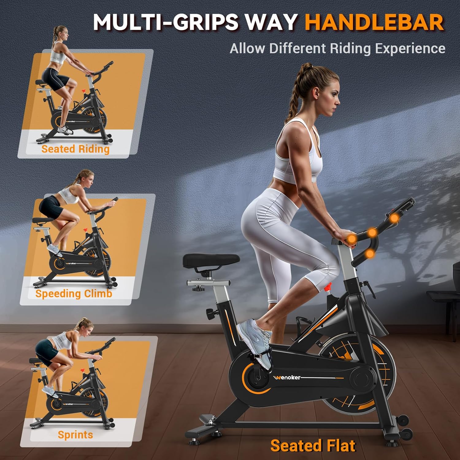 Exercise Bike, Wenoker Stationary Bike for Home, App Supported Indoor Bike with Silent Belt Drive, Heavy Flywheel, Multi-grips Handlebar and Upgraded Digital Display - Image 8