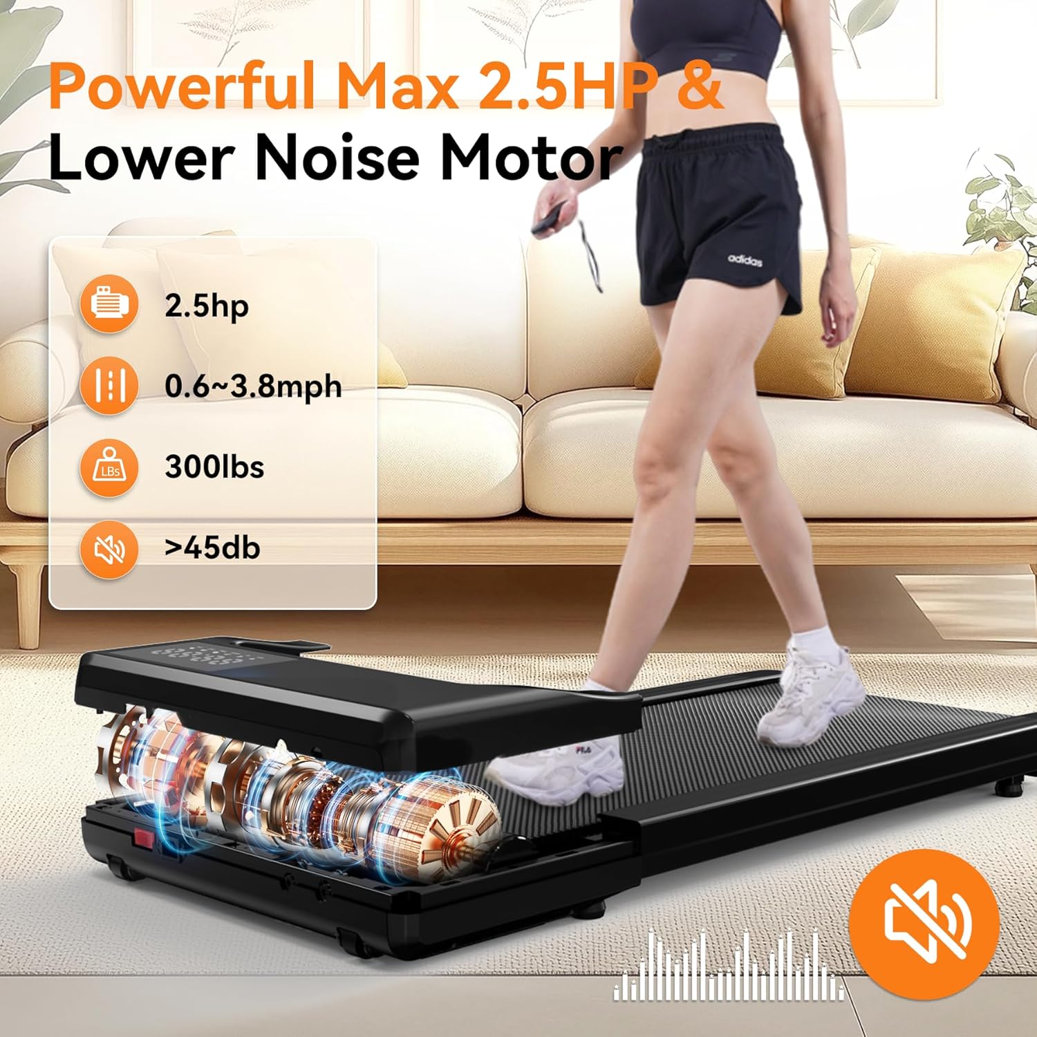 Walking Pad Treadmill, Smart Walking Pads, 2.5HP Under Desk Treadmill for Home Office Use, Remote Control & App-Enabled, No Assembly Required - Image 7