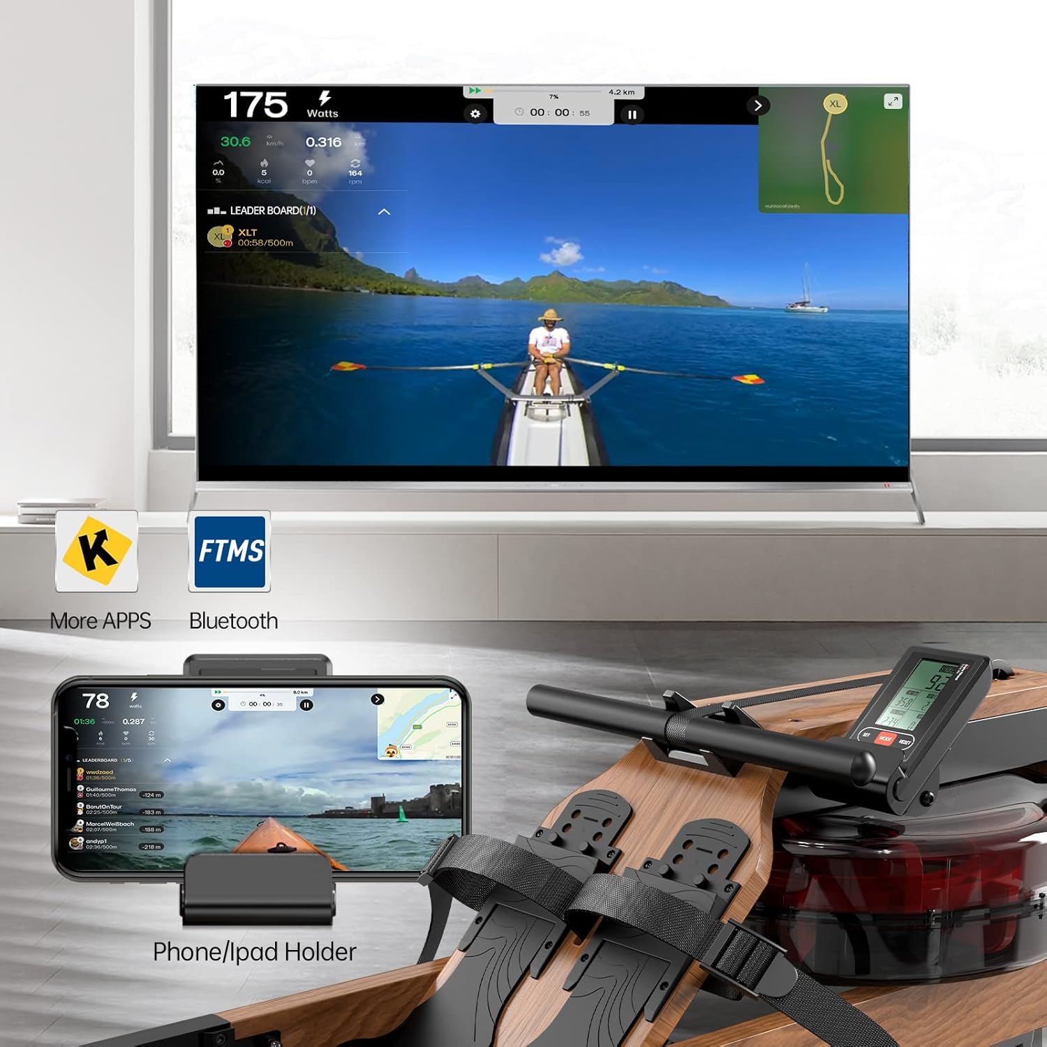 JOROTO Water Rowing Machines for Home Use, Foldable Rower Machine with Bluetooth Monitor & Adjustable Weight Bench 8x4x3x2 Positions- 700 Pounds Load Foldable - Image 5