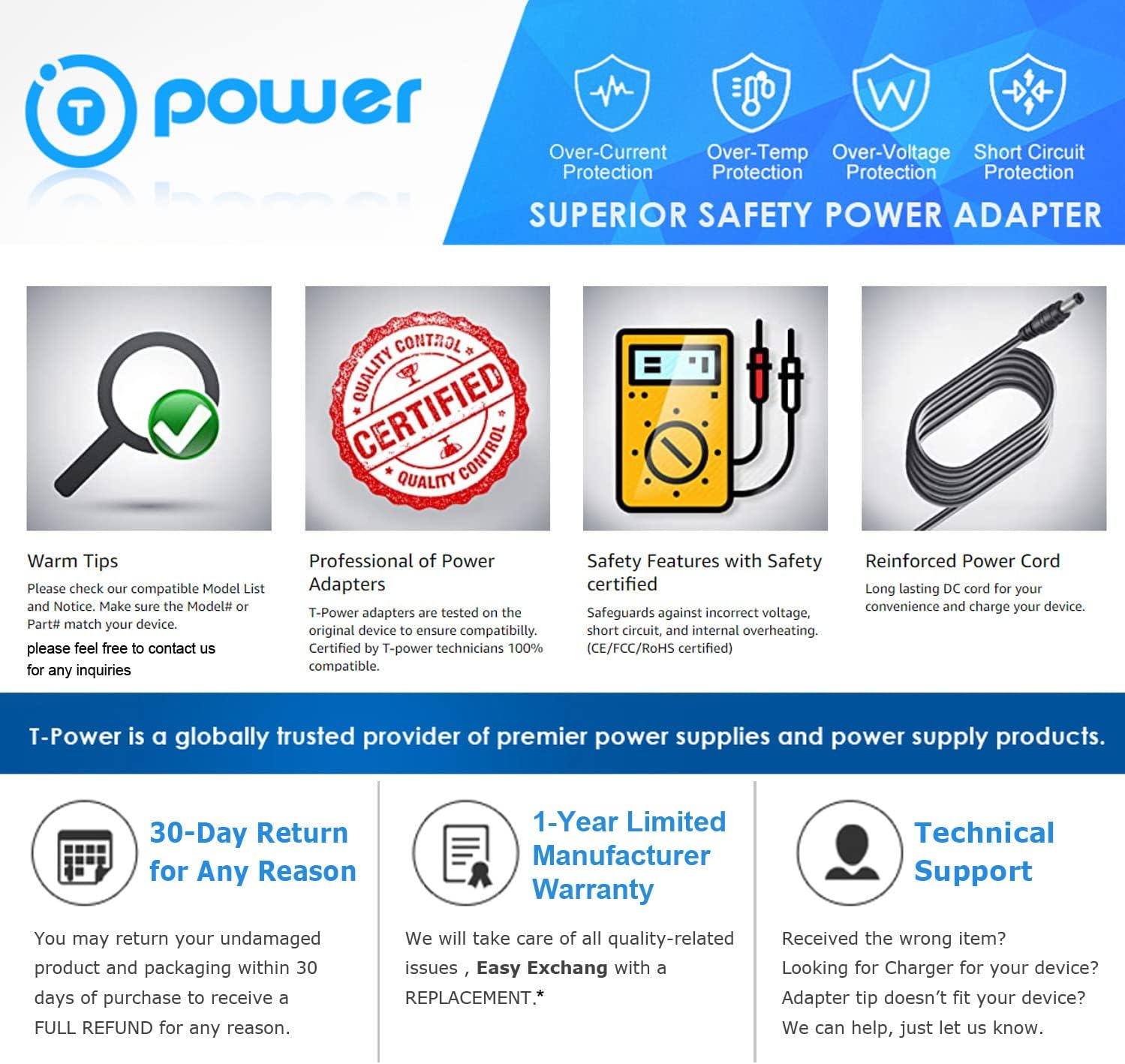 T POWER Charger for Horizon Fitness Elliptical Trainer Exercise CX66 E500 E6 E700 E800 E95 EX33 EX44 EX56 EX59 EX79 EX65 EX66 EX75 EX-33 EX-44 EX-65 EX-66 CE4.1 EX-69 Ac Dc Adapter Power Supply - Image 5