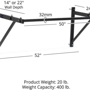 Titan Fitness Adjustable Depth 52″ Wall Mounted Pull Up Bar, 14″ or 22″ From Wall, Rated 400 LB, Home or Garage Gym Chin Up Workout Training Station, Upper Body Workout