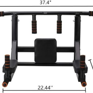 ptlsy Wall Mounted Pull Up Bar Multifunctional with Multi-grip Chin Up Bar Heavy Duty Dip Station for Home Gym Indoor Workout, Fitness Equipment, Dip Stand Supports to 440 Lbs