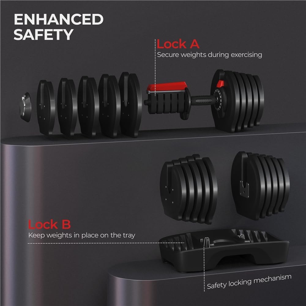 Yaheetech Adjustable Dumbbells Set 28LB/40LB/52.5LB/90LB, Fast Adjust Weight Set Pair - Image 5