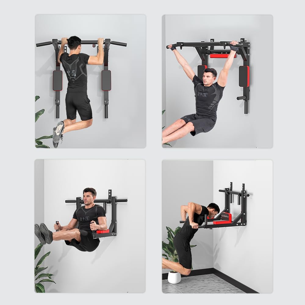 Multifunctional Wall Mounted Pull Up Bar, Heavy Duty Steel Chin Up Bar,Dip Station for Indoor Workout - Image 3