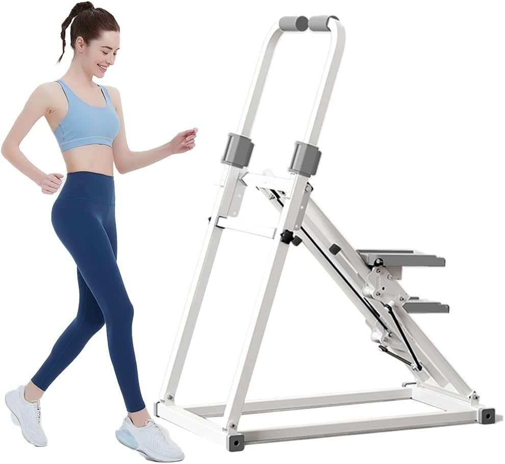 Foldable Stair Stepper Machine with Handles - Adjustable Stepper for Home Cardio, Low Impact Workout Equipment for Legs, Glutes & Weight Loss - Compact Stepping Machine, Easy Assembly White