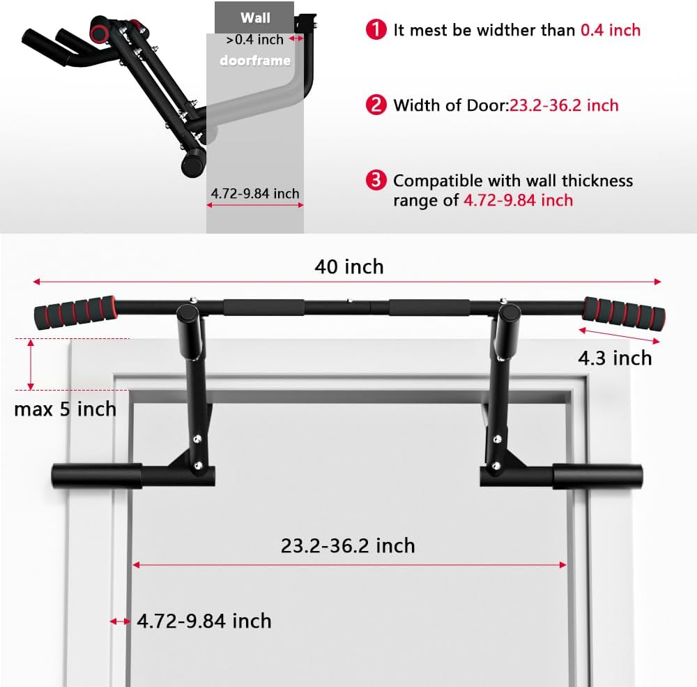 ONETWOFIT 2025 Upgrade Multi-Grip Pull Up Bar for Doorway - 460 lbs Heavy Duty Chin-Up Bar for Home Gym Exercise, Door Frame Pull Up Bar for Almost All Doors - Image 2
