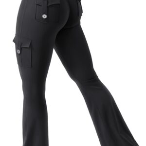 YEOREO CoreFlex Women Workout Flare Leggings with Pockets Hidden Scrunch High Waisted Cargo Gym Yoga No Front Seam Leggings