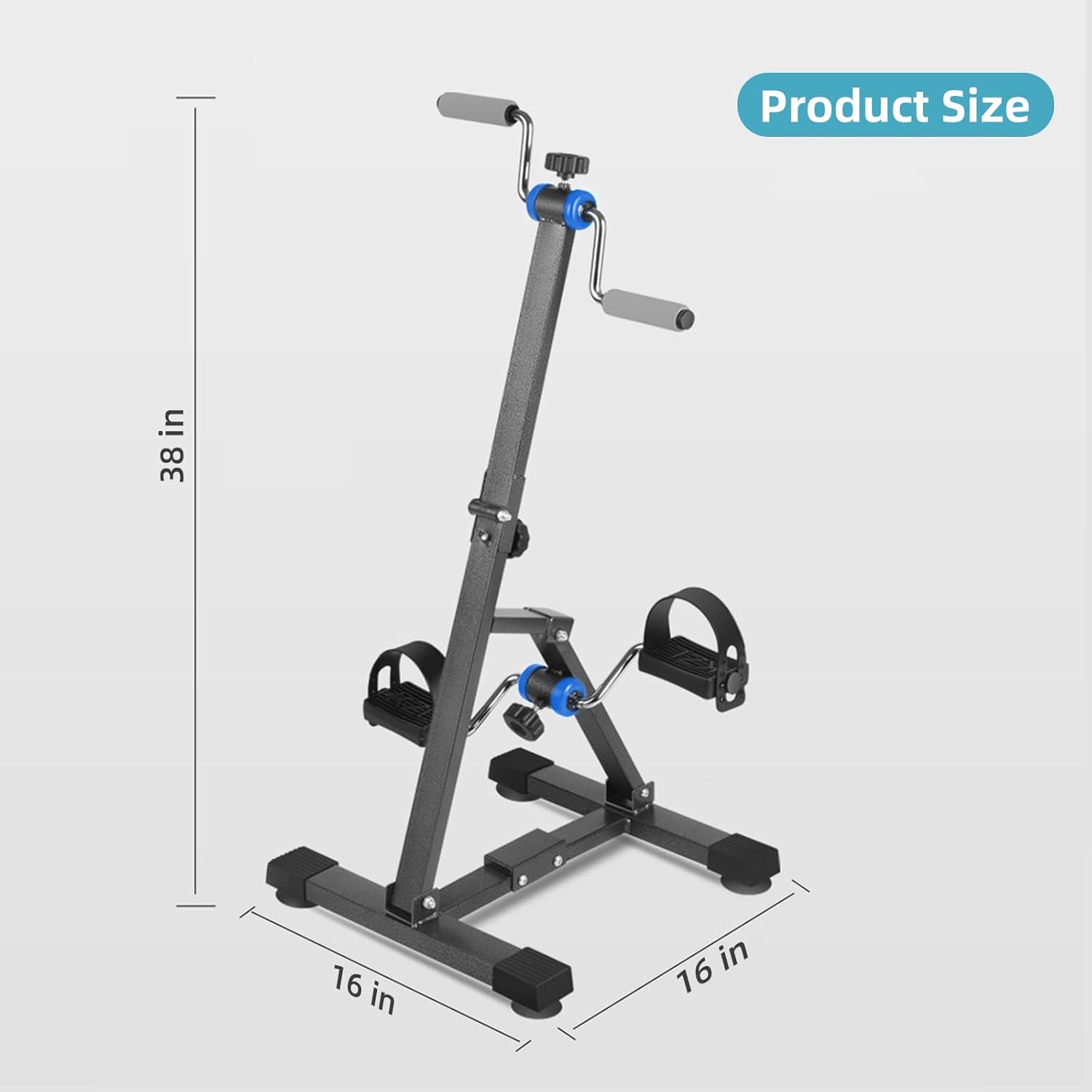 Foldable Arm and Leg Exercise Bike for Seniors - 16" W×16" D×38" H Folding Pedal Exerciser with Adjustable Resistance, Knee & Foot Stroke Therapy for Adults, with Shock Absorbing Suckers, Dark Grey - Image 3