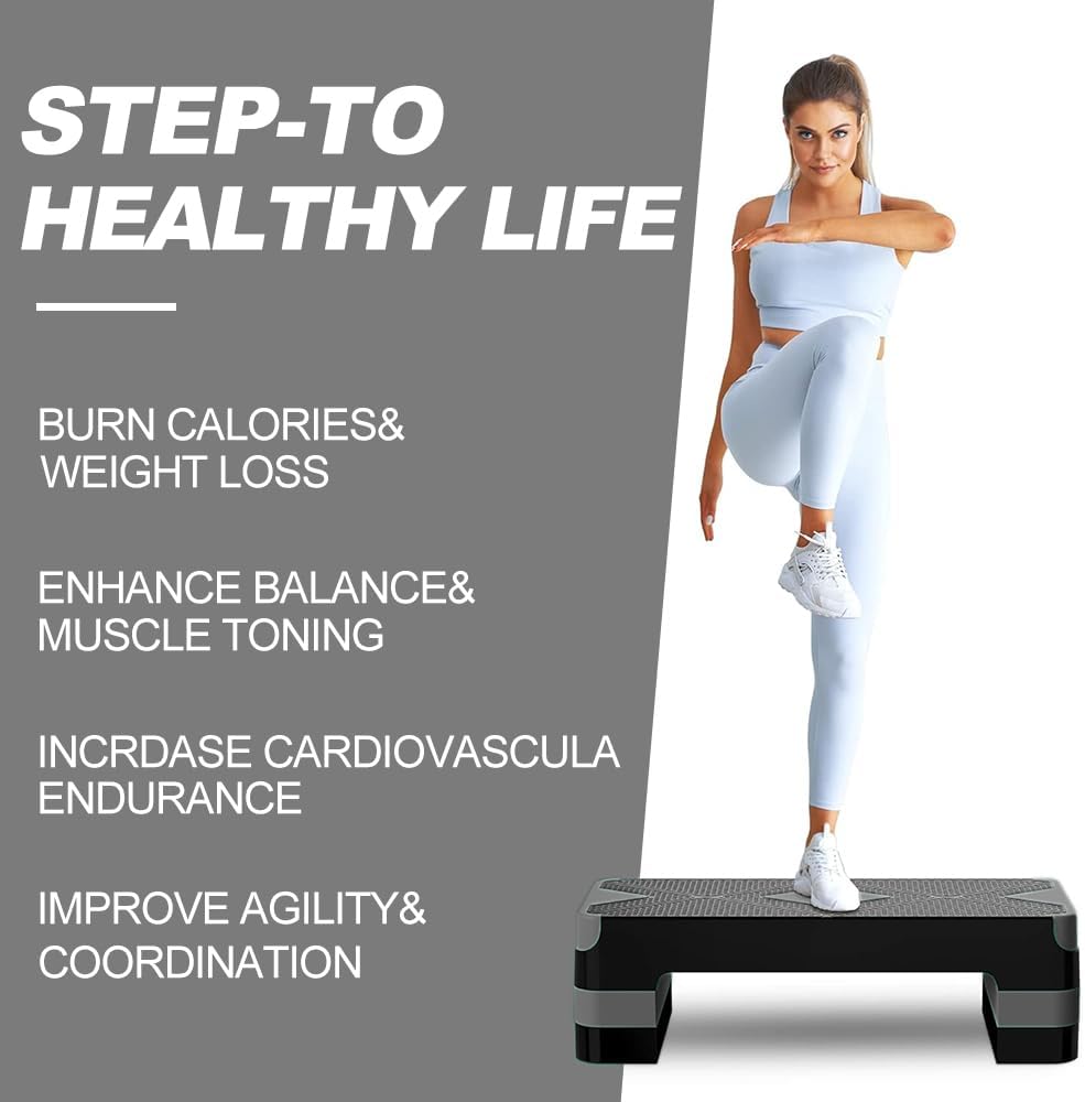 Aerobic Exercise Step, Adjustable Aerobic Stepper for Exercise, Workout Step Platform for Step Up, 26.5" Step Deck with 4” 6” 8” Adjustable Height Risers, Women Home Gym Cardio Fitness - Image 6