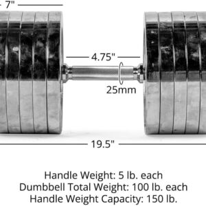 Titan Fitness 200 LB Adjustable Chrome Dumbbell Set, Pair of 100 LB Dumbbells, Durable Chrome Plates, Medium Knurl Grip Handles, Includes Four Star Collars, Space-Saving Home Gym Equipment