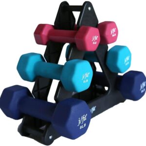 JFIT Dumbbell Pairs or Sets – Neoprene & Vinyl Coated Hand Weights for Home Gym, Strength Training, Aerobics, Cardio Exercise and Fitness