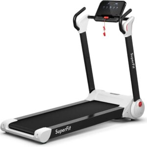 GYMAX Folding Treadmill, Smart APP Control Running Machine, LED Monitor & Adjustable Device Holder, Portable Treadmill for Home Gym Small Apartment