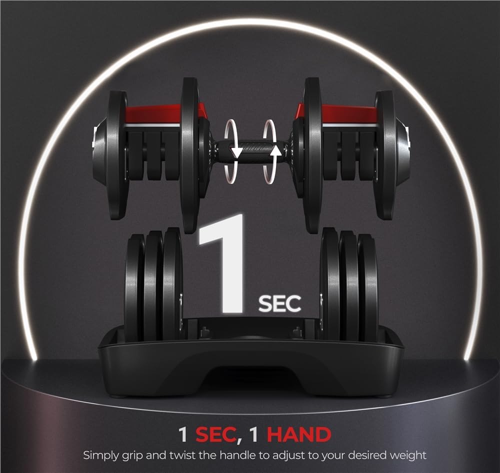 Yaheetech Adjustable Dumbbells Set 28LB/40LB/52.5LB/90LB, Fast Adjust Weight Set Pair - Image 3