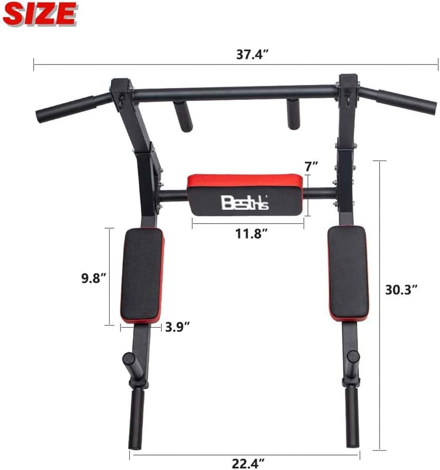 BESTHLS Wall Mounted Pull Up Bar and Dip Station, Heavy Duty Wall Mount Pull-up Chin Up Bar Multifunctional Home Gym Workout Indoor Exercise Equipment Support to 440 Lbs - Image 5