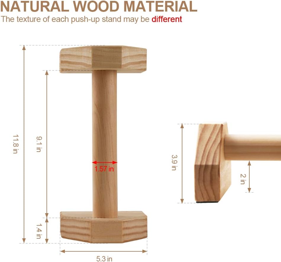Push-up Stand, 2 PCS Wood Pushup Bars Non-Slip Base Exercise Home Workout Equipment, 30CM Wooden Parallettes Handle Stands Grip for Men Strength Training, Planks Calisthenics - Image 2