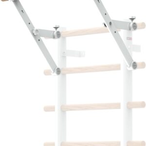 DHT Wood Stall Bar, Swedish Ladder Suspension Trainer with 9 Strategic Rods, for Home, Gym, School and Clinics, White