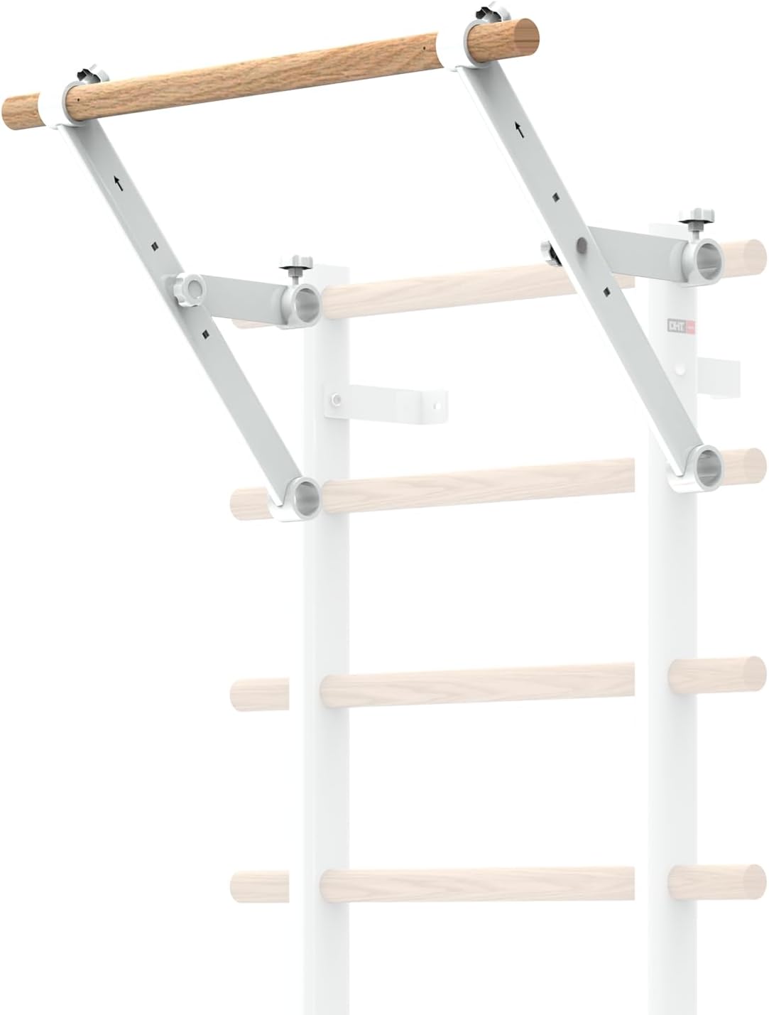 DHT Wood Stall Bar, Swedish Ladder Suspension Trainer with 9 Strategic Rods, for Home, Gym, School and Clinics, White
