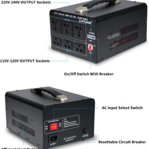 LVYUAN 5000 Watt Voltage Converter Transformer Heavy Duty Step Up/Down AC 110V/120V/220V/240V Power Converter with 3 US Outlets, 3 Universal Outlets, Resettable Circuit Breaker Protection