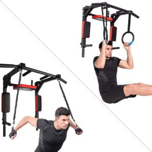 Multifunctional Wall Mounted Pull Up Bar, Heavy Duty Steel Chin Up Bar,Dip Station for Indoor Workout