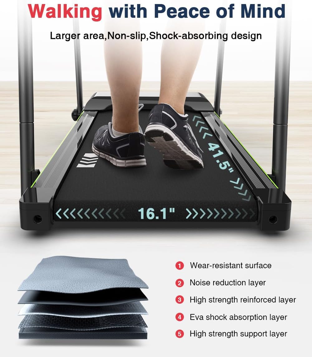 Redliro Walking Treadmill with Long Handrail for Balance, Recovery Fitness Exercise Machine Foldable for Home use with Holder for Phone & Cup,LCD Display, 300 lbs Capacity - Image 4
