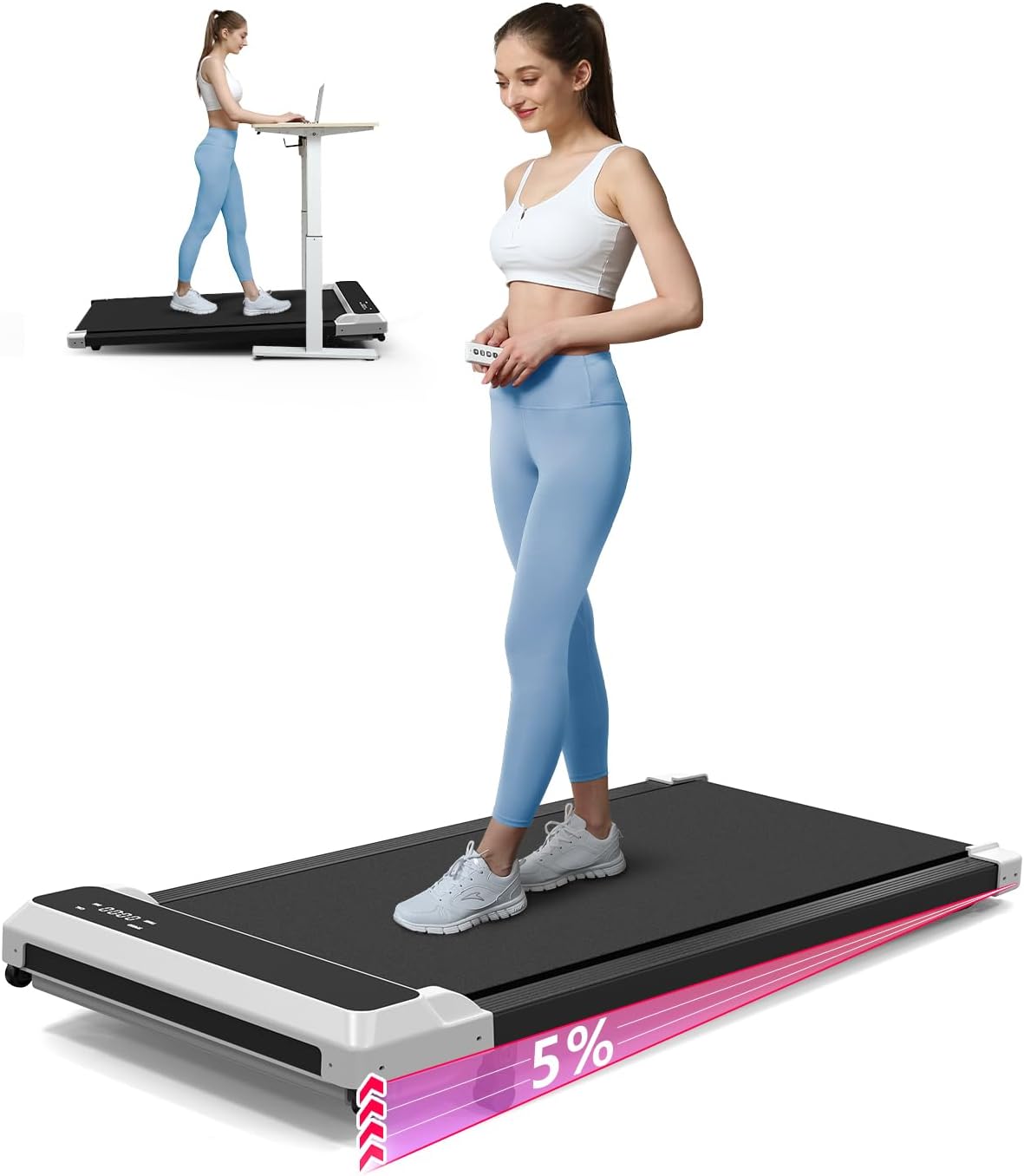 Walking Pad Treadmill with Incline,Under Desk Treadmill with Incline 2 in 1 for Walking and Jogging,2.5HP Compact Incline Walking Pad for Home Office with Remote Control - Image 8