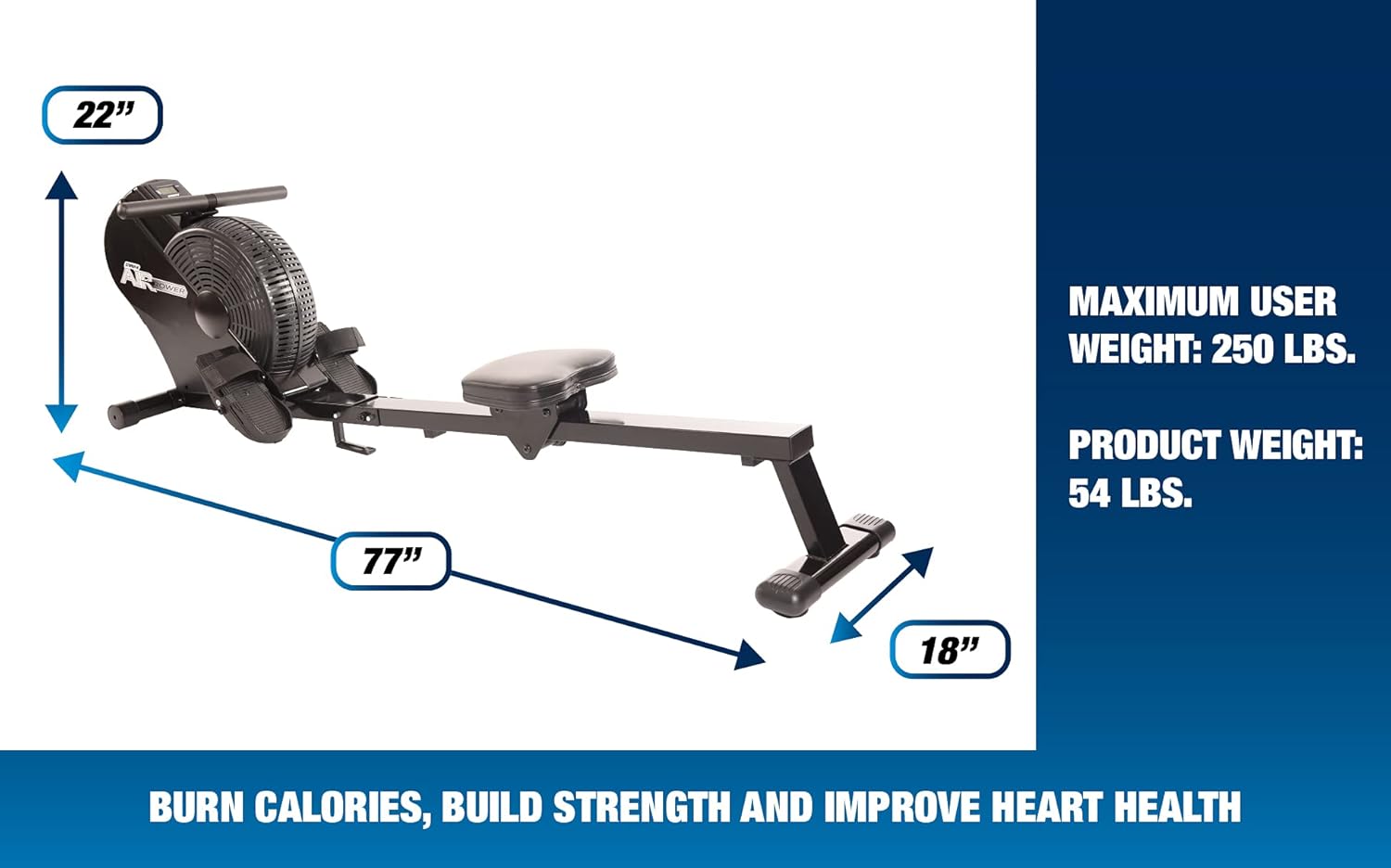 Stamina ATS Air Rower Machine with Smart Workout App - Foldable Rowing Machine with Dynamic Air Resistance for Home Gym Fitness - Up to 250 lbs Weight Capacity - Image 3
