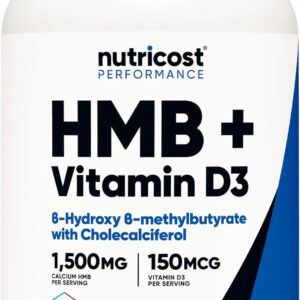 Nutricost HMB (1500mg) and Vitamin D3 (6000 IU) Supplement – 240 Capsules, 80 Servings – Gluten Free and Non-GMO