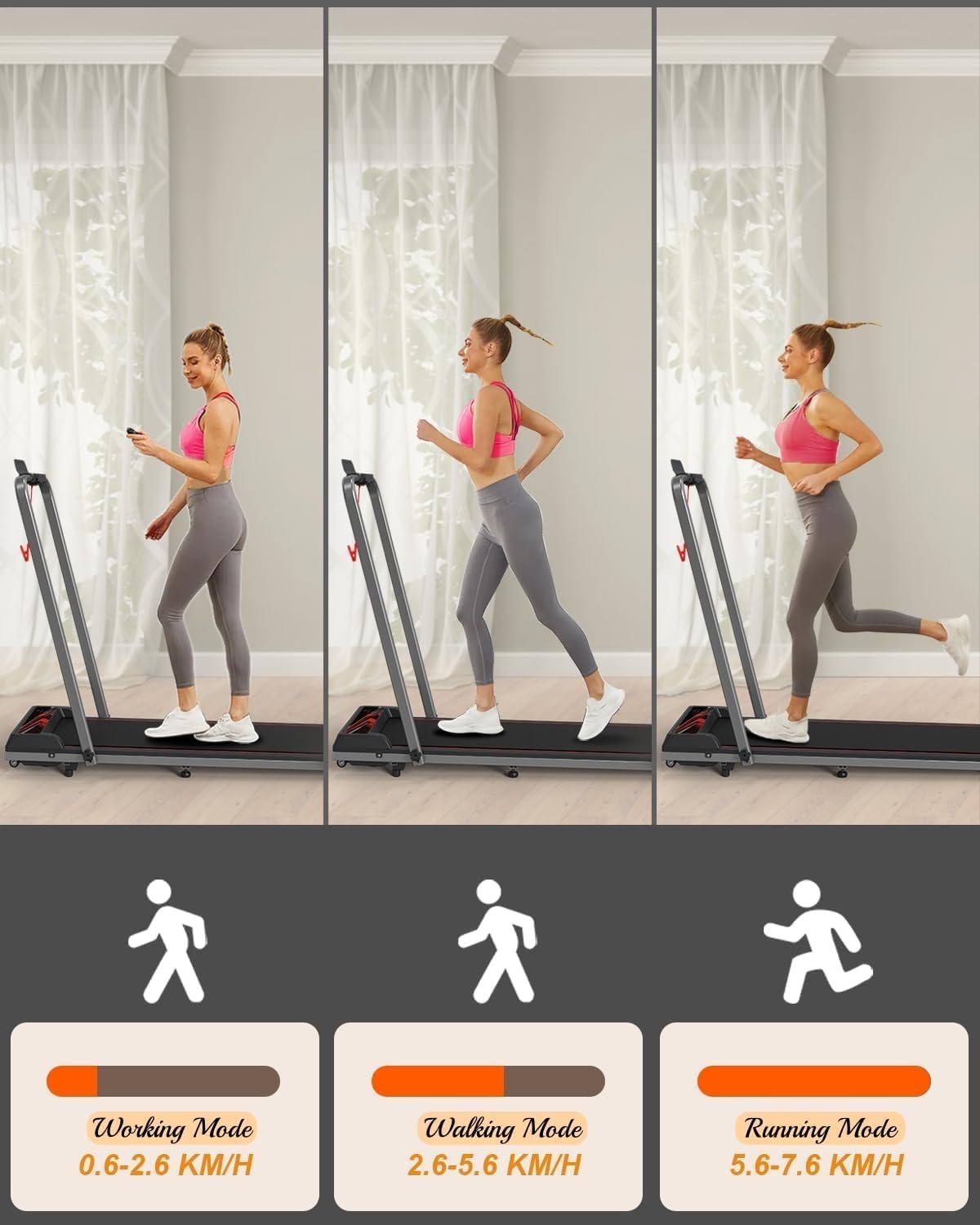 Treadmill with Handles, 2.5HP Walking Pad Treadmills with Handle Bar, Under Desk Treadmill with Remote Control LED Display, Electric Treadmills for Home Small, 270LBS Capacity - Image 6